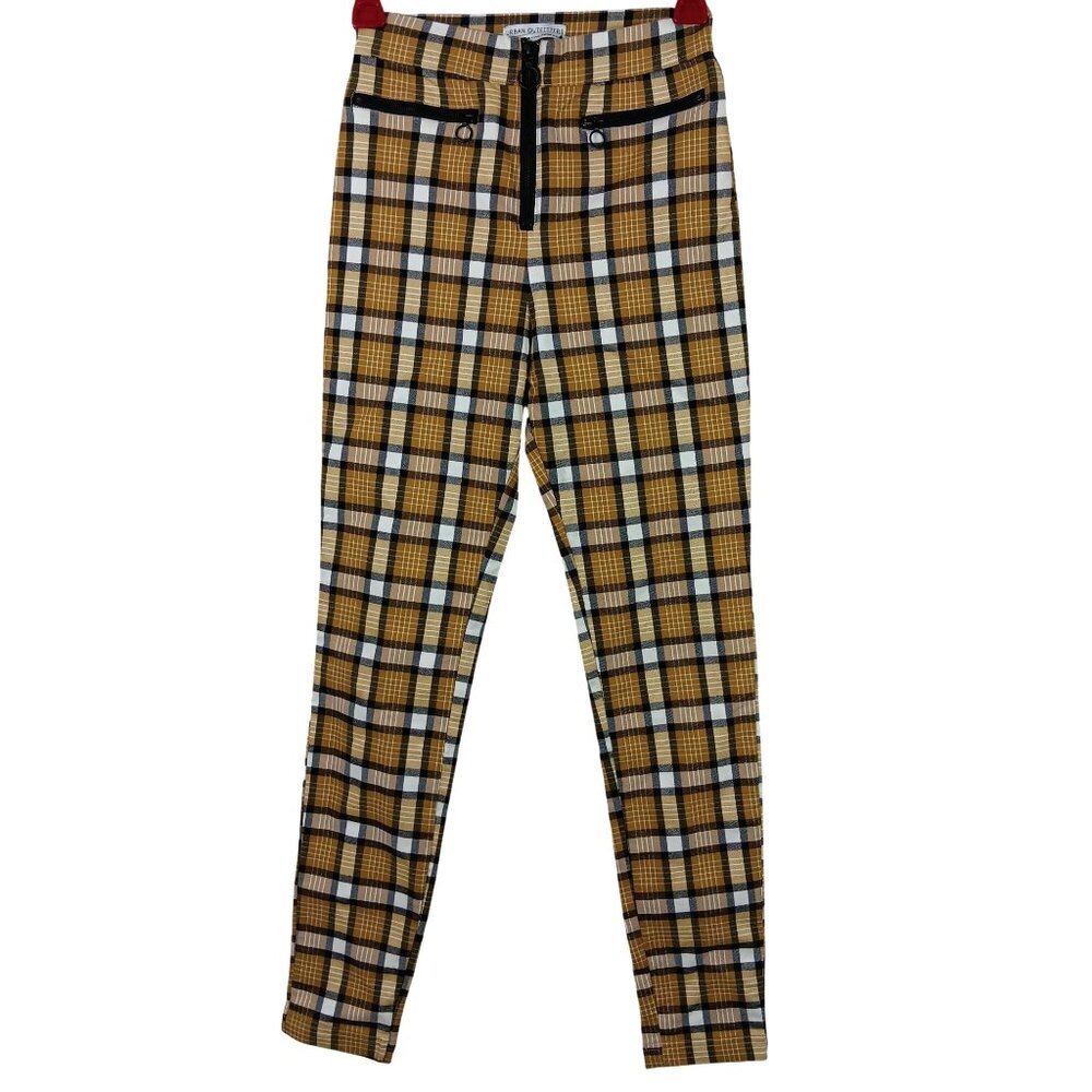 Urban Outfitters Plaid High Waisted Pants Size 0 UK 4 Mustard Yellow Academic Gr